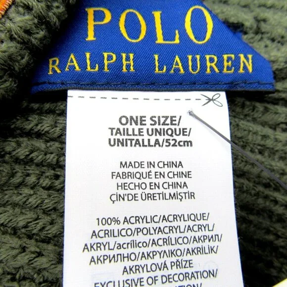 Polo Ralph Lauren Patch RL Tiger USA Green Skull Beanie Cap One Size NEW - Picture 10 of 11